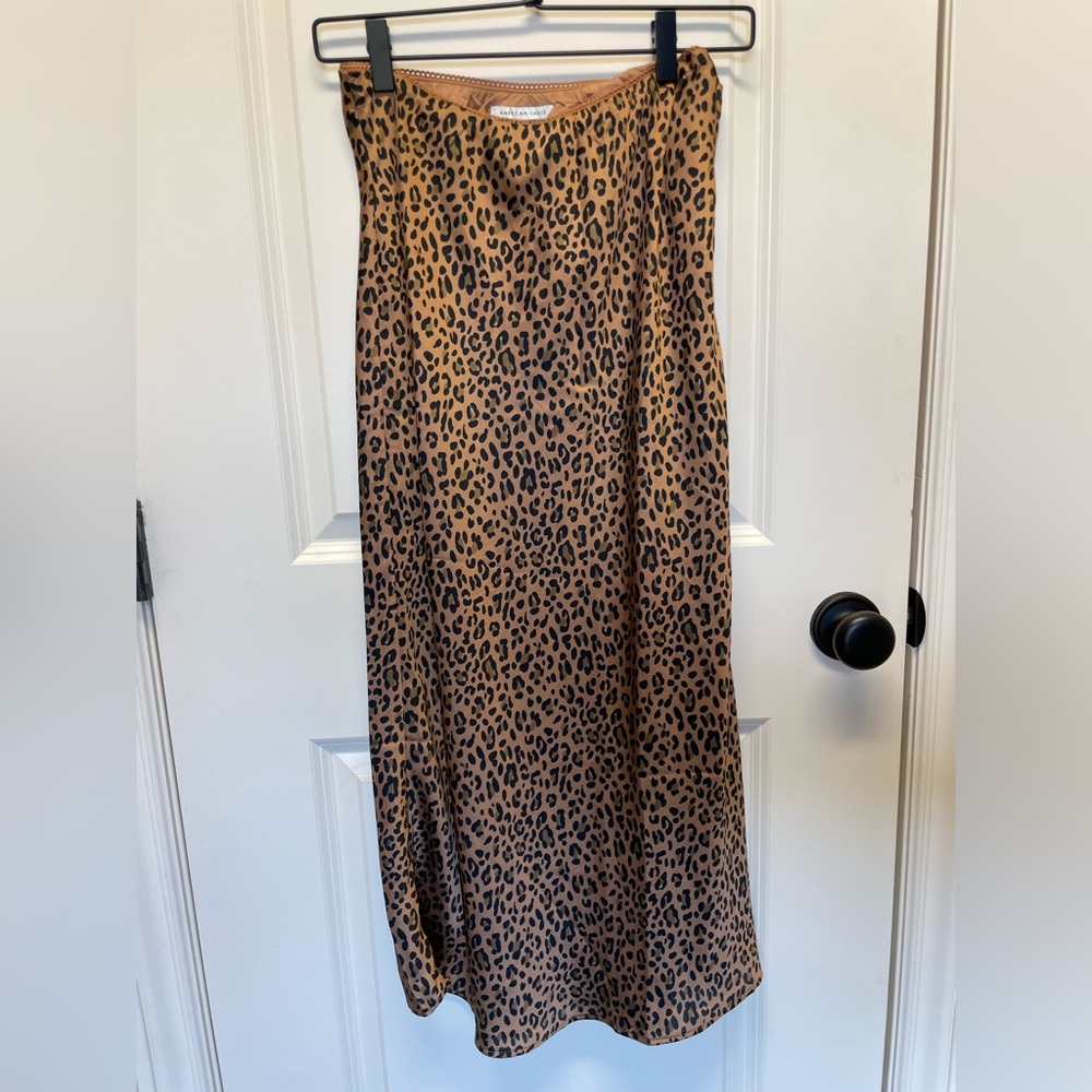 AE Leopard High-Waisted Satin Midi Slip Skirt